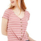 Blusa canelada com amarração frontal Pink Rose Juniors, tamanho médio, roxa