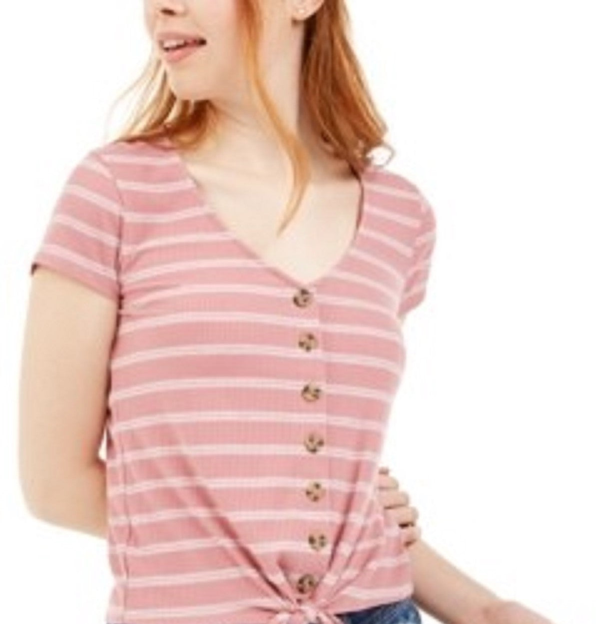 Blusa canelada com amarração frontal Pink Rose Juniors, tamanho médio, roxa