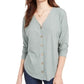 Blusa Hippie Rose Juniors com botões e amarração frontal, verde, tamanho médio