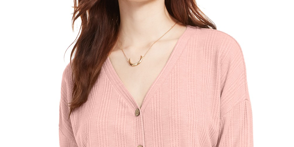 Blusa Hippie Rose Juniors com botões e amarração frontal, rosa, tamanho grande