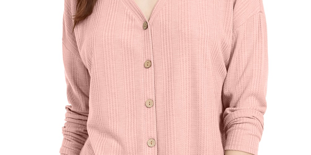 Blusa Hippie Rose Juniors com botões e amarração frontal, rosa, tamanho grande