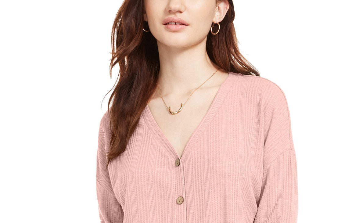 Blusa de botões com amarração frontal Pink Rose Hippie Rose Juniors, tamanho pequeno