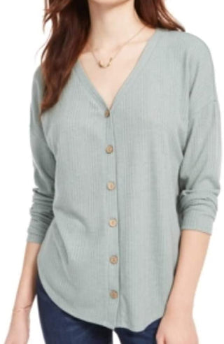 Blusa de botões com amarração frontal Pink Rose Hippie Rose Juniors, tamanho P, verde