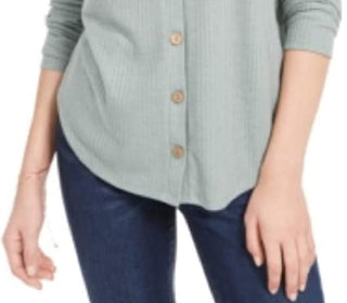 Blusa de botões com amarração frontal Pink Rose Hippie Rose Juniors, tamanho P, verde