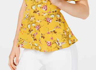 Top peplum feminino Monteau Petite com babados e acabamento amarelo, tamanho pequeno