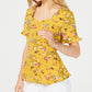 Top peplum feminino Monteau Petite com babados e acabamento mostarda tamanho Petite Large