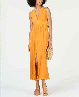 Vestido longo feminino Monteau Petite com bainha dividida e corte A, tamanho amarelo Petit X-Large
