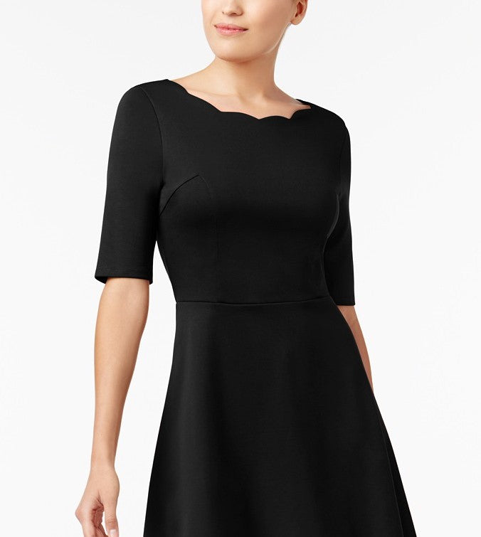 Vestido feminino Monteau Petite com decote recortado e ajuste evasê, preto, tamanho grande