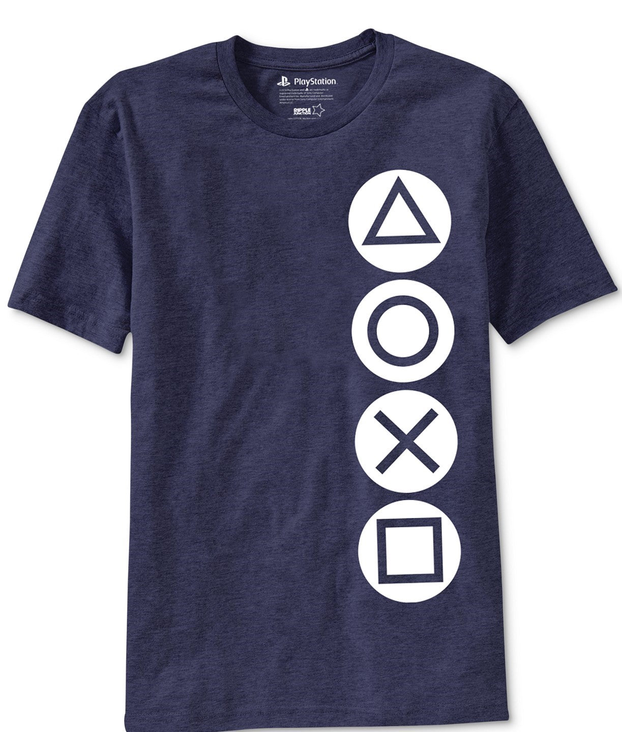 Camiseta gráfica masculina com botões do PlayStation, tamanho azul marinho, extra grande