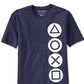 Camiseta gráfica masculina com botões do PlayStation, tamanho azul marinho, extra grande