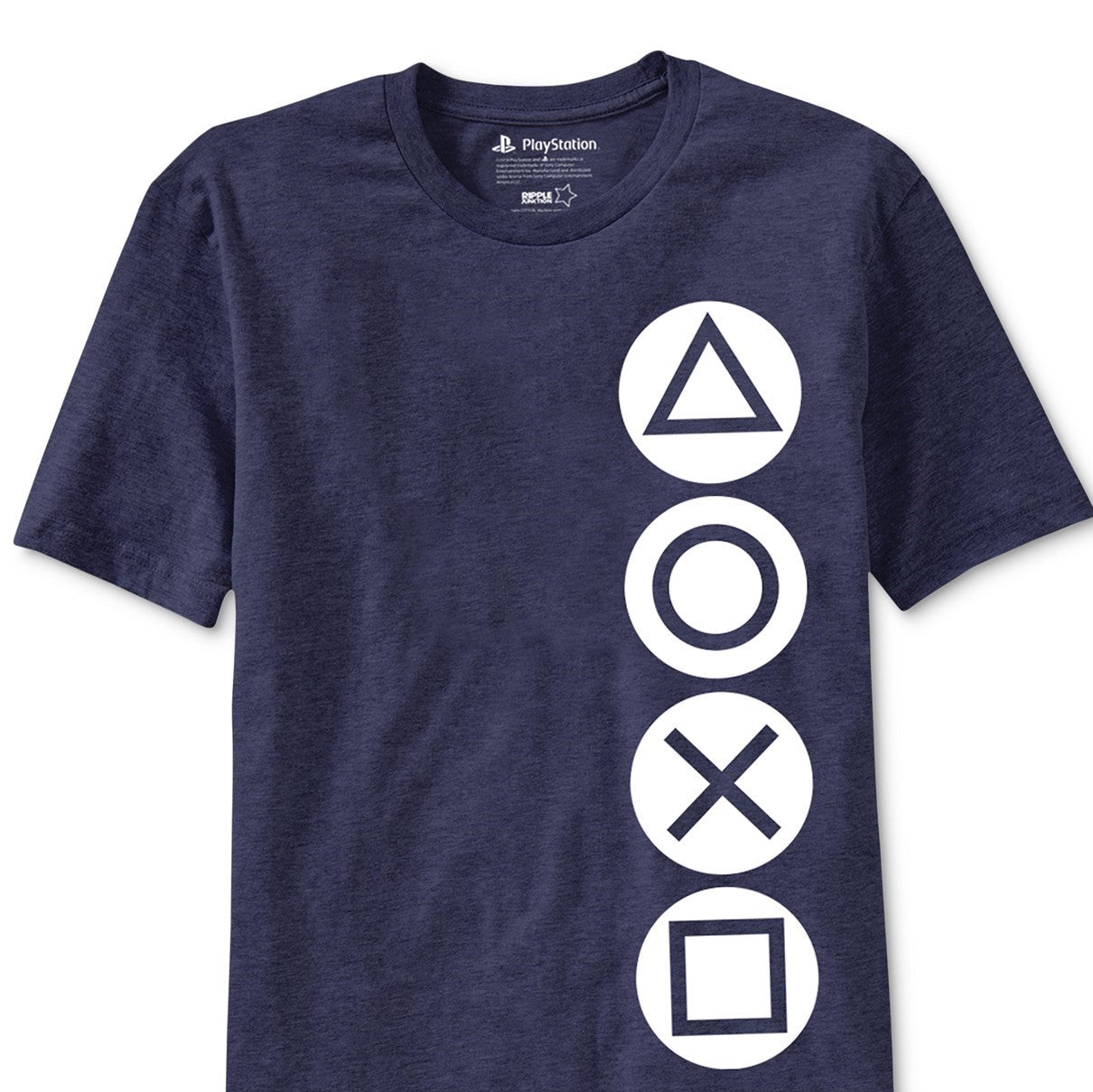 Camiseta gráfica masculina com botões do PlayStation, tamanho azul marinho, extra grande
