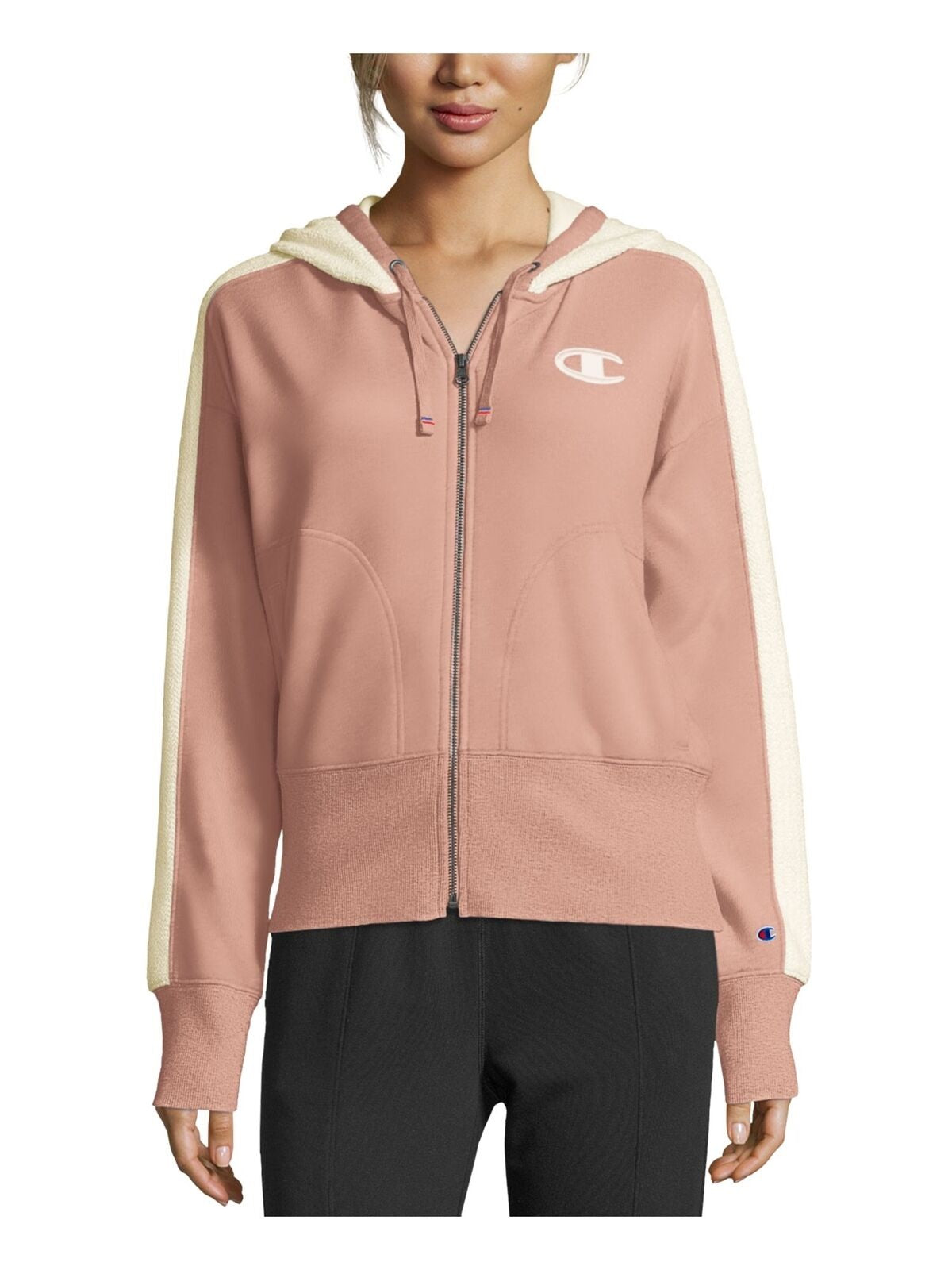 Moletom com capuz Champion Heritage Herringbone com zíper, rosa, tamanho 2X, feminino