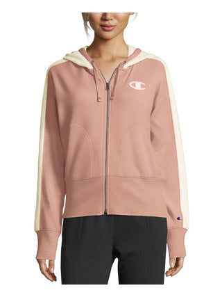 Moletom com capuz Champion Heritage Herringbone com zíper, rosa, tamanho 2X, feminino