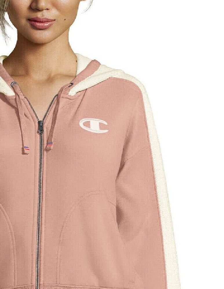 Moletom com capuz Champion Heritage Herringbone com zíper, rosa, tamanho 2X, feminino