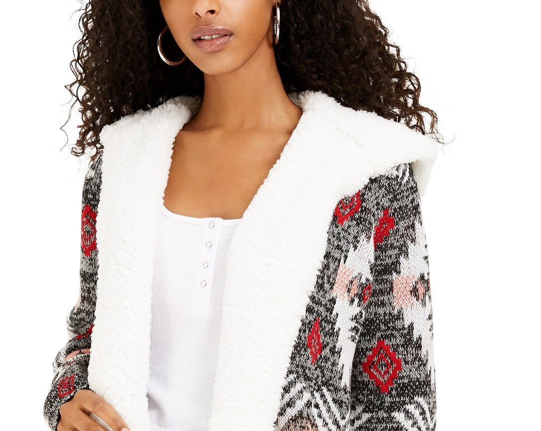 Cardigan Crave Frame Juniors com acabamento em Sherpa, cinza, tamanho grande