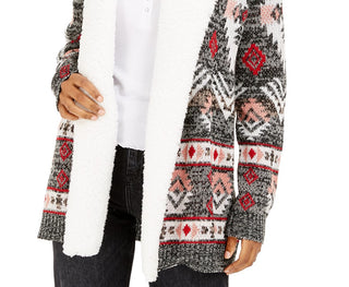 Cardigan Crave Frame Juniors com acabamento em Sherpa, cinza, tamanho grande