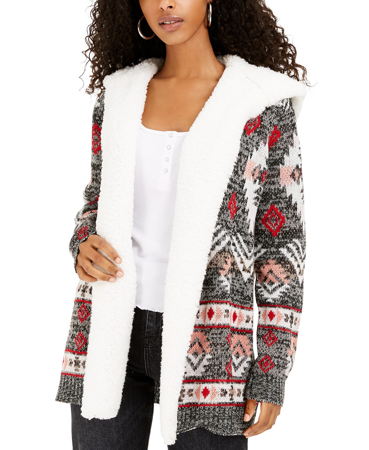 Cardigan Crave Frame Juniors com acabamento em Sherpa, cinza, tamanho pequeno