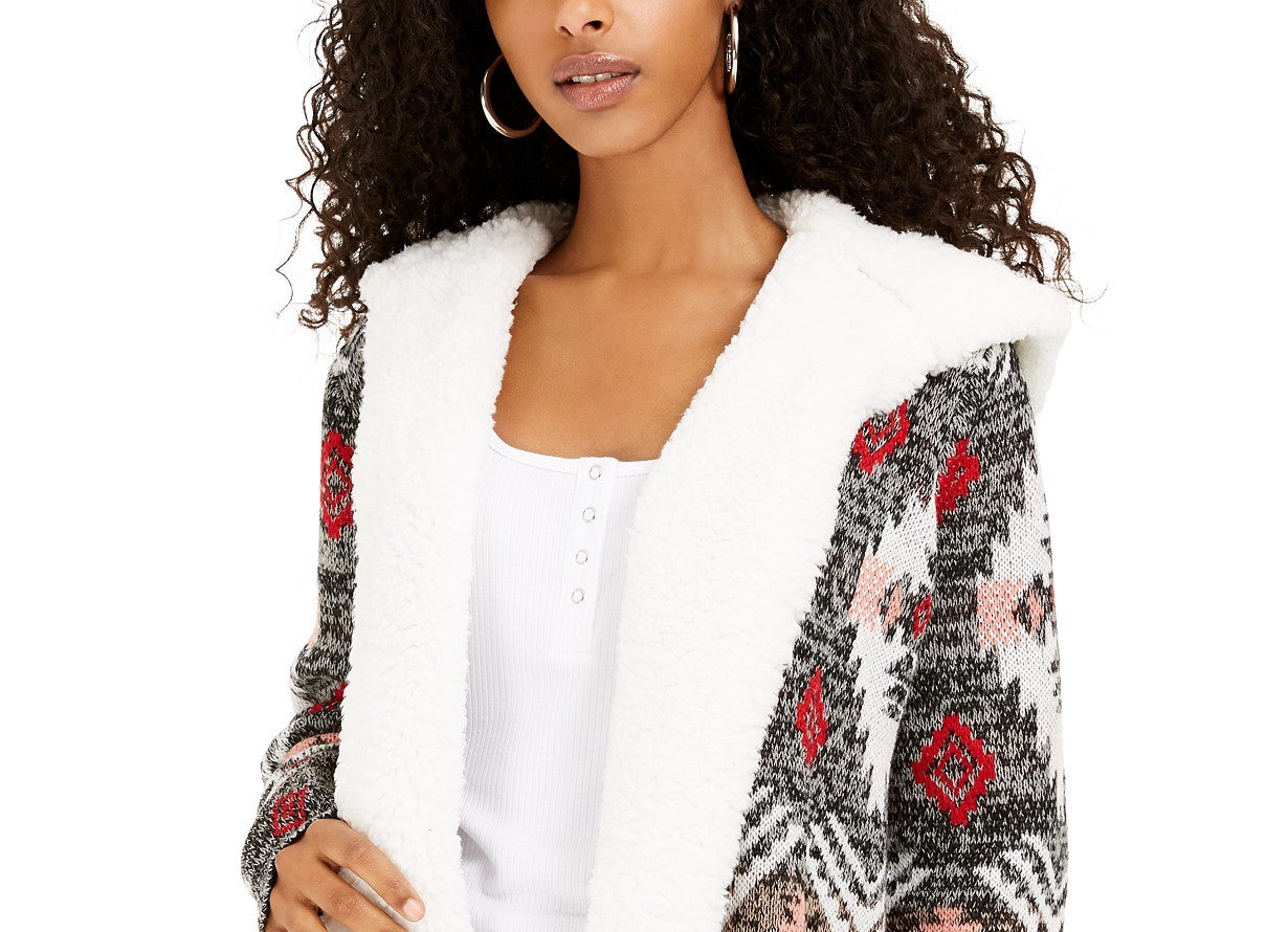 Cardigan Crave Frame Juniors com acabamento em Sherpa, cinza, tamanho pequeno