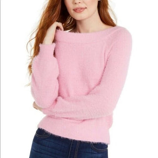 Suéter feminino quase famoso, estilo juvenil, ombro caído, rosa, tamanho extra grande