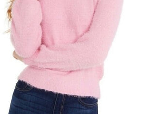 Suéter feminino quase famoso, estilo juvenil, ombro caído, rosa, tamanho extra grande