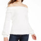 Suéter feminino quase famoso, ombro caído, tamanho grande, branco