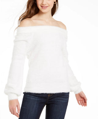 Suéter feminino quase famoso, ombro caído, tamanho grande, branco