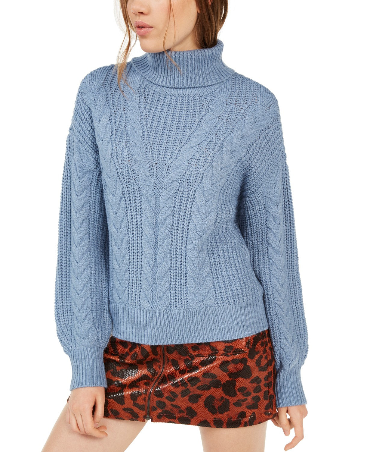 Suéter de tricô com gola alta Crave Fame feminino júnior, azul, tamanho grande