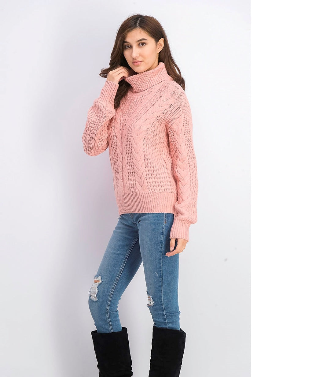 Suéter de tricô com gola alta Crave Fame Juniors, rosa, tamanho extra grande