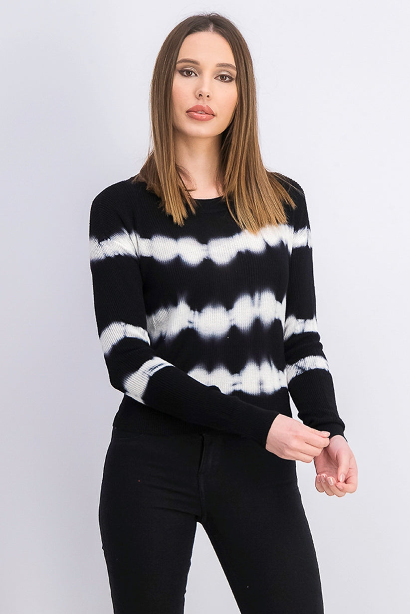 Suéter Crave Fame Juniors Tie-Dyed com gola redonda, preto, tamanho extra grande