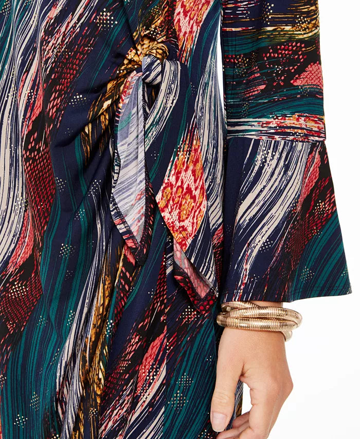 Vestido estampado pequeno Robbie Bee feminino com amarração lateral, tamanho marinho pequeno médio