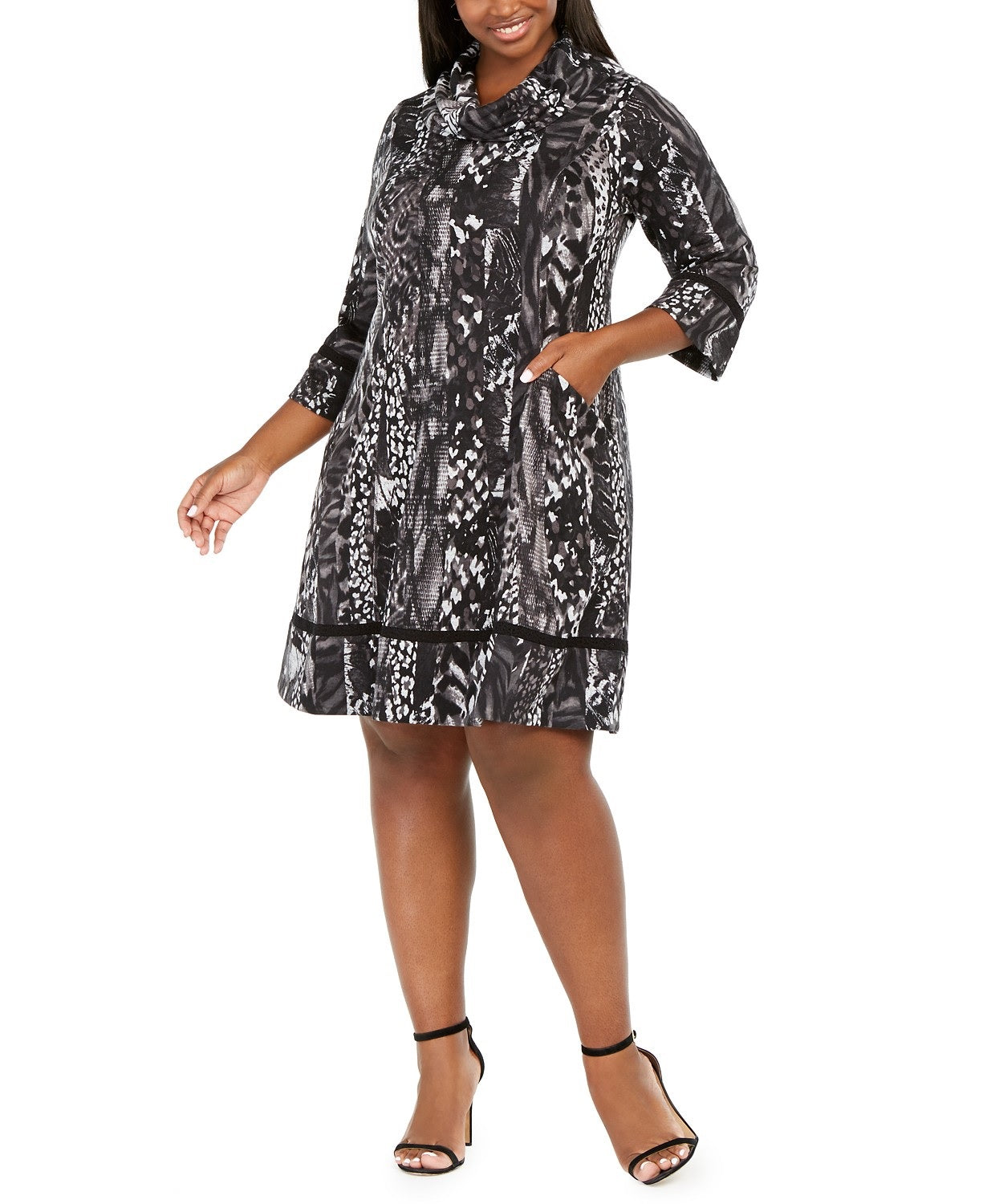 Robbie Bee Vestido suéter estampado com gola alta plus size feminino cinza tamanho 2 extra grande