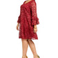 Vestido de renda com manga sino e tamanho grande Robbie Bee feminino, tamanho médio, vermelho, tamanho 2X