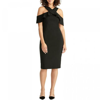 Vestido feminino com babados e ombros descobertos, tamanho XXG, preto, Rachel Rachel Roy