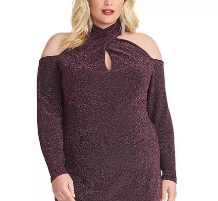 Vestido Halter de Malha Brilhante Plus Size da Rachel Roy Feminino Preto Tamanho 22