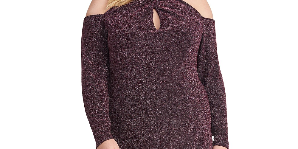 Vestido Halter de Malha Brilhante Plus Size da Rachel Rachel Roy Feminino Roxo Tamanho 14