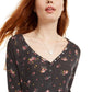 Blusa Henley com estampa floral e textura waffle Ultra Flirt Juniors, preta, tamanho extragrande