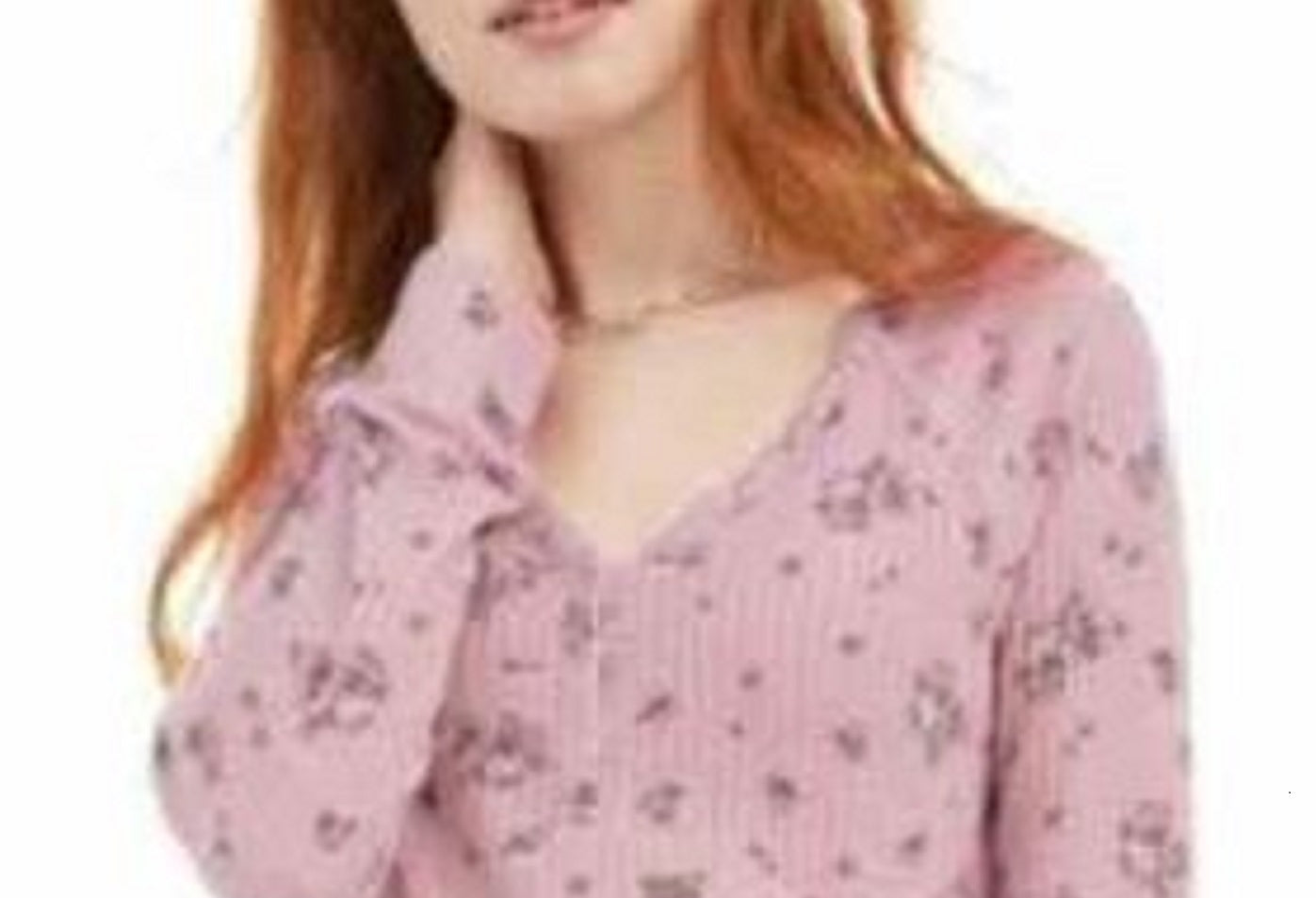 Blusa Henley com estampa floral e textura waffle Ultra Flirt Juniors, rosa, tamanho pequeno