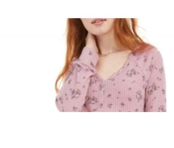 Blusa Henley com estampa floral e textura waffle Ultra Flirt Juniors, tamanho extra grande, rosa
