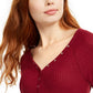 Blusa Henley de malha waffle aconchegante Ultra Flirt Juniors, vermelha, tamanho médio
