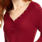 Blusa Henley de malha waffle aconchegante Ultra Flirt Juniors, vermelha, tamanho pequeno
