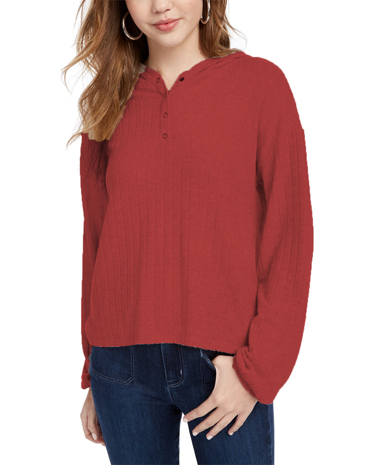 Moletom com capuz Henley canelado Ultra Filrt Junior's, tamanho vinho, médio