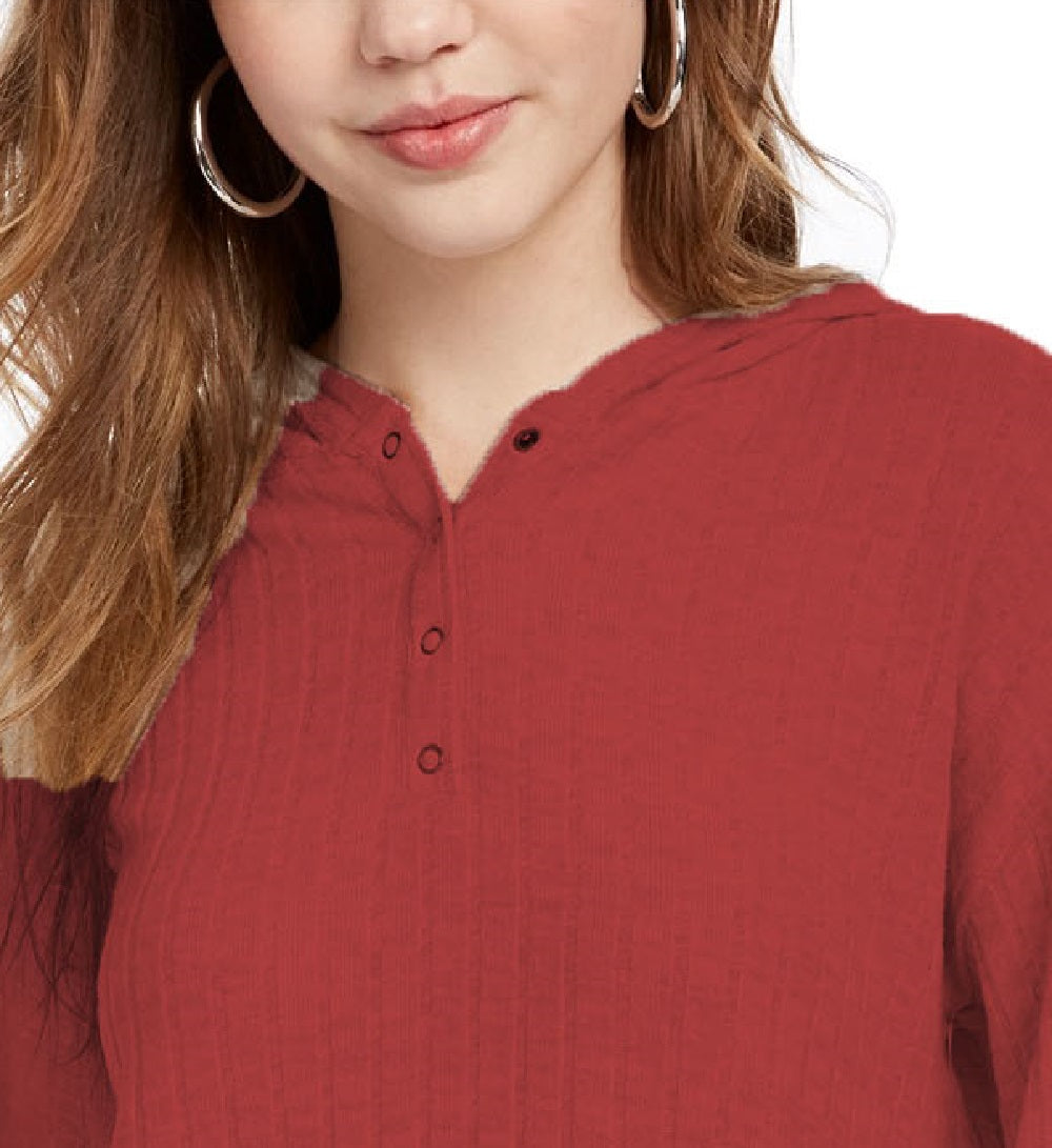 Moletom com capuz Henley canelado Ultra Filrt Junior's, tamanho vinho, médio