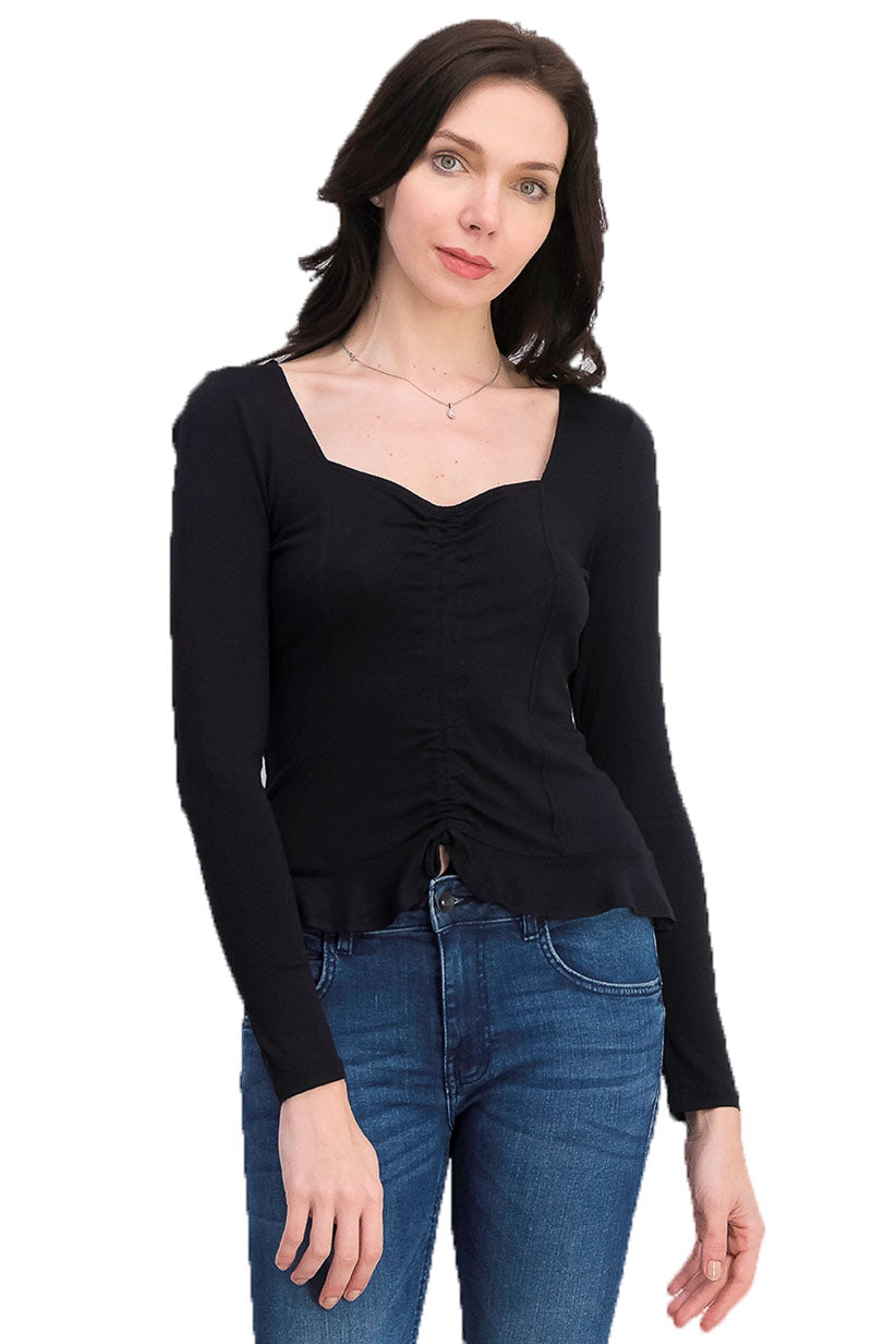 Blusa curta com frente franzida Ultra Flirt Juniors, preta, tamanho médio