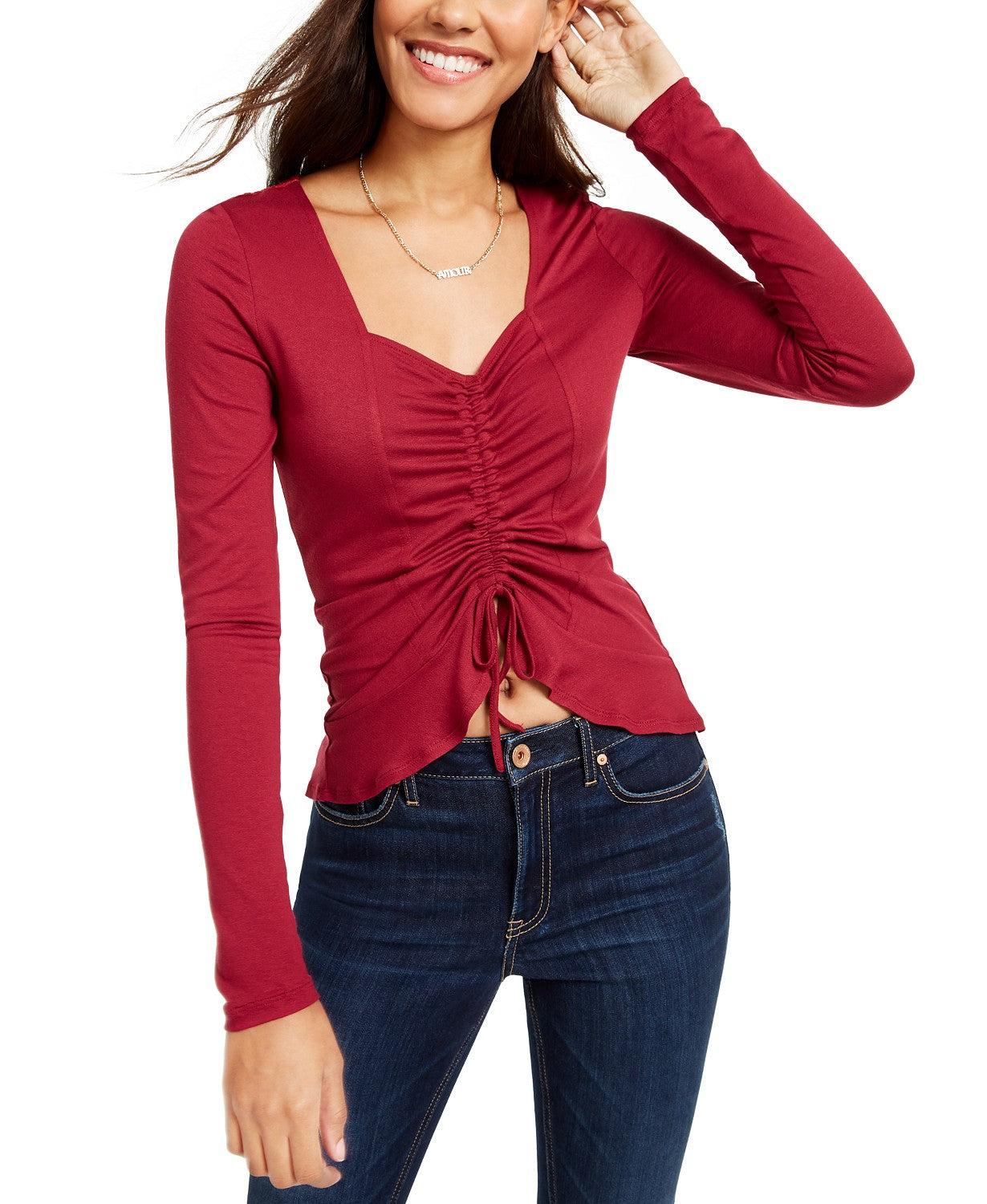 Blusa curta com frente franzida Ultra Flirt Juniors, vermelho escuro, tamanho médio
