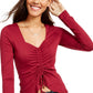 Blusa curta com frente franzida Ultra Flirt Juniors, vermelho escuro, tamanho médio