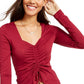 Blusa curta Ultra Flirt Juniors feminina, com frente franzida, vermelha escura, tamanho extra grande