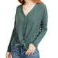 Blusa canelada com amarração frontal Ultra Flirt Juniors, verde, tamanho pequeno
