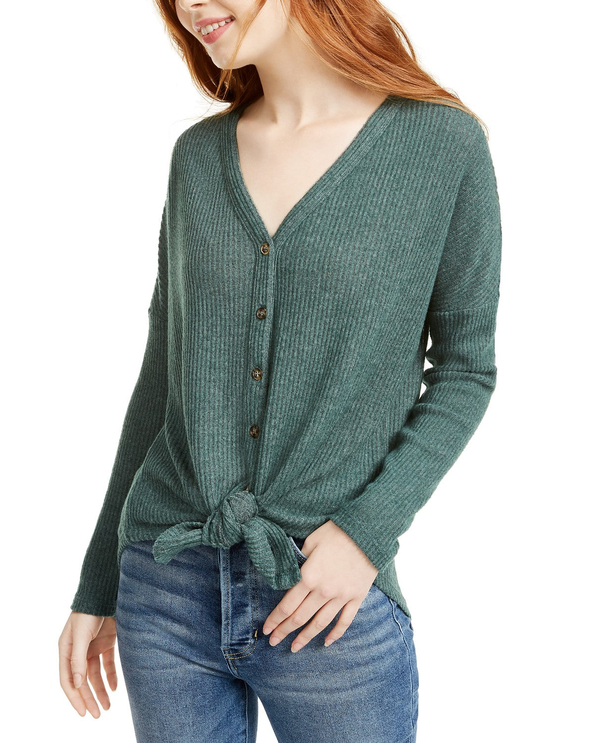 Blusa canelada com amarração frontal Ultra Flirt Juniors, tamanho extra grande, verde