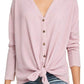 Blusa feminina aconchegante com nervuras e amarração frontal Ultra Flirt Juniors, roxa, tamanho grande