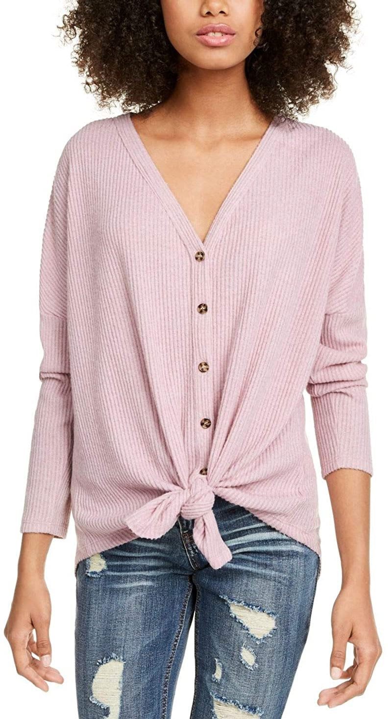 Blusa feminina aconchegante com nervuras e amarração frontal Ultra Flirt Juniors, roxa, tamanho grande